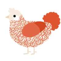 A cream and vermilion chicken with a double-lace pattern