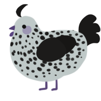 A silver and sable chicken with a speckle pattern
