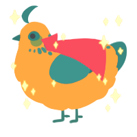 A vermilion and ultramarine chicken with a neck-speckle pattern