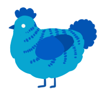 A cerulean and ultramarine chicken with a half-bar pattern