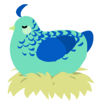 A mint and ultramarine chicken with a half-lace pattern