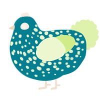A sea and apple chicken with a speckle pattern