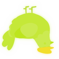 A lime chicken with a head pattern