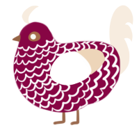 A maroon and cream chicken with a lace pattern