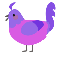 A orchid and blurple chicken with a head pattern
