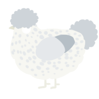 A white and mist chicken with a speckle pattern