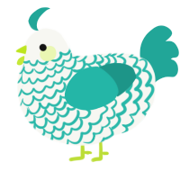 A white and turquoise chicken with a lace pattern