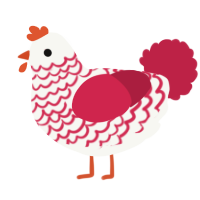 A white and crimson chicken with a lace pattern