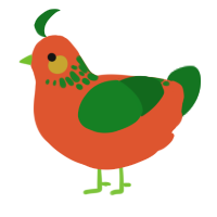 A vermilion and leaf chicken with a neck-speckle pattern