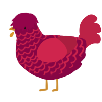 A maroon and crimson chicken with a lace pattern