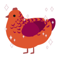A vermilion and maroon chicken with a half-lace pattern