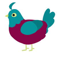 A maroon and teal chicken with a head pattern