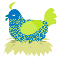 A sapphire and lime chicken with a double-lace pattern