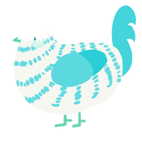 A white and aqua chicken with a bar pattern