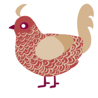 A red and beige chicken with a double-lace pattern