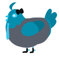 A grey and teal chicken with a head pattern