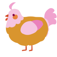 A orange and pink chicken with a head pattern