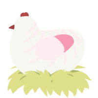 A white and rose chicken with a half-bar pattern