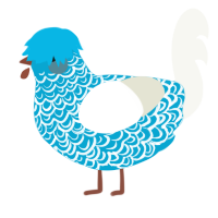 A cerulean and white chicken with a double-lace pattern