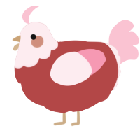 A red and rose chicken with a head pattern