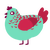 A mint and crimson chicken with a half-lace pattern