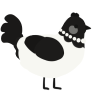 A white and sable chicken with a head pattern