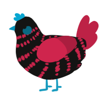 A black and crimson chicken with a bar pattern