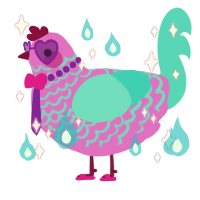 A orchid and aqua chicken with a lace pattern