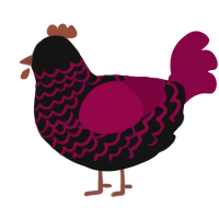 A black and maroon chicken with a lace pattern