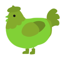 A grass and chartreuse chicken with a head pattern