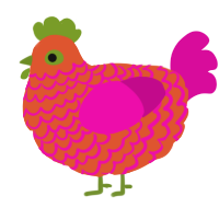 A vermilion and fuchsia chicken with a lace pattern