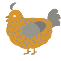 A orange and ash chicken with a speckle pattern