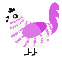 A white and orchid chicken with a bar pattern