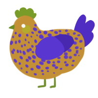 A gold and indigo chicken with a speckle pattern