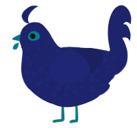 A navy chicken with a speckle pattern