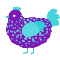 A violet and aqua chicken with a speckle pattern