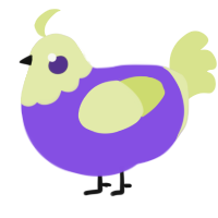 A blurple and lemon chicken with a head pattern