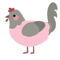 A rose and ash chicken with a head pattern