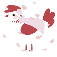 A white and crimson chicken with a neck-speckle pattern