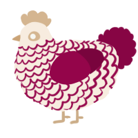A cream and maroon chicken with a lace pattern