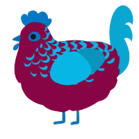 A maroon and cerulean chicken with a half-lace pattern