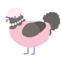 A rose and grey chicken with a head pattern