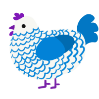 A white and sapphire chicken with a lace pattern