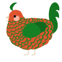 A vermilion and leaf chicken with a lace pattern
