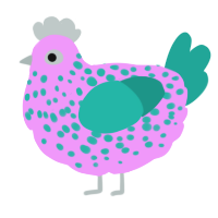 A lavender and turquoise chicken with a speckle pattern