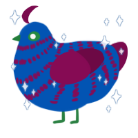 Zaggy, a ultramarine and wine chicken with a bar pattern