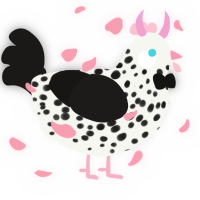 A white and sable chicken with a speckle pattern