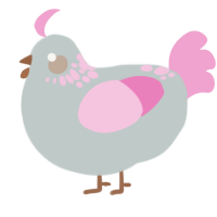 A silver and pink chicken with a neck-speckle pattern