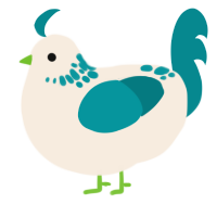 A cream and teal chicken with a neck-speckle pattern