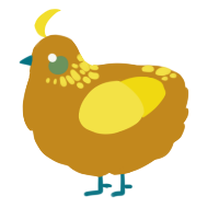 A ochre and yellow chicken with a neck-speckle pattern